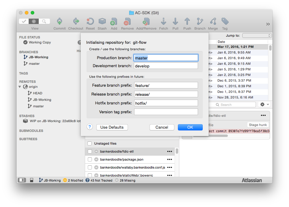 Git Flow shown in Sourcetree